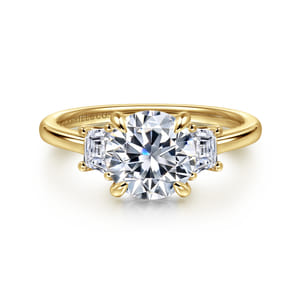 Nigela - 14K Yellow Gold Round Three Stone Lotus Diamond Engagement Ring