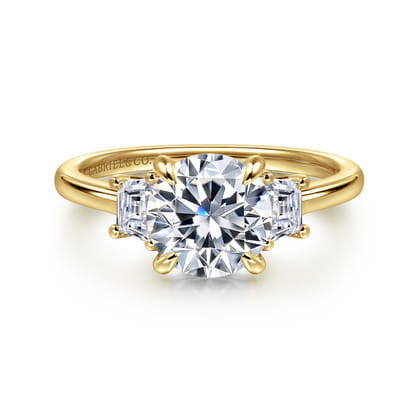 Nigela - 14K Yellow Gold Round Three Stone Lotus Diamond Engagement Ring