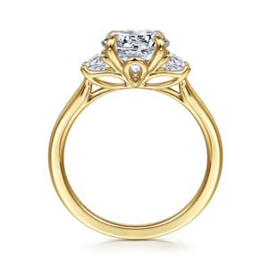 Nigela - 14K Yellow Gold Round Three Stone Lotus Diamond Engagement Ring