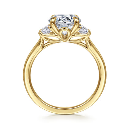 Nigela - 14K Yellow Gold Round Three Stone Lotus Diamond Engagement Ring
