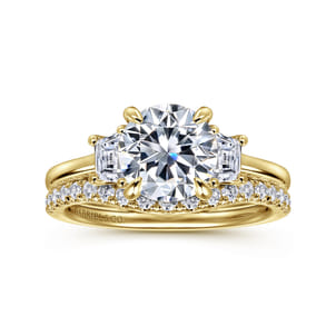 Nigela - 14K Yellow Gold Round Three Stone Lotus Diamond Engagement Ring