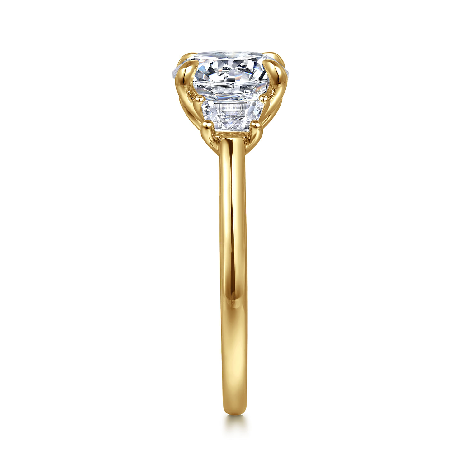 Nigela - 14K Yellow Gold Round Three Stone Lotus Diamond Engagement Ring