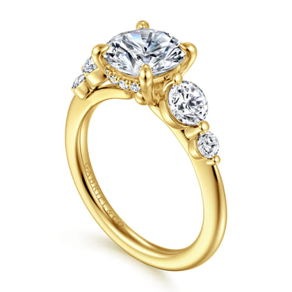 Nilla - 14K Yellow Gold Round Three Stone Diamond Engagement Ring
