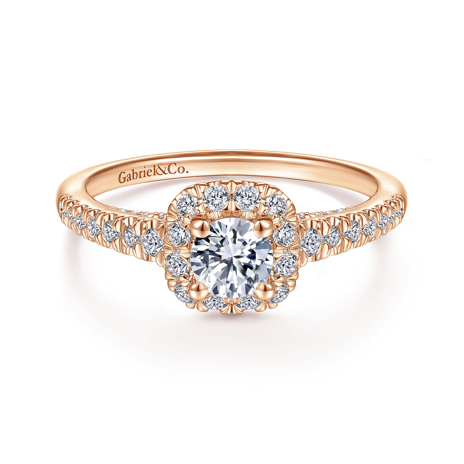 Nilu - 14K Rose Gold Round Halo Complete Diamond Engagement Ring