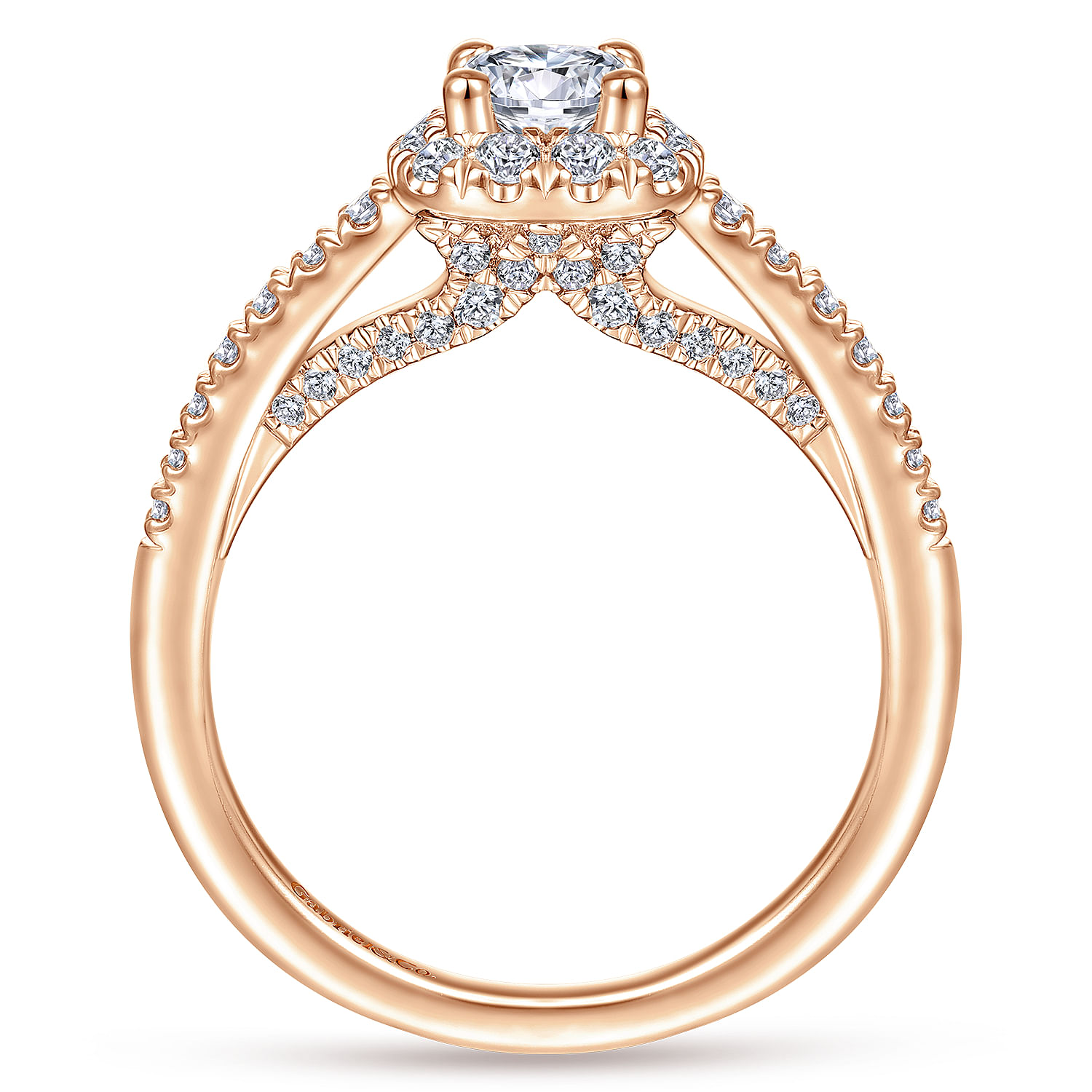 Nilu - 14K Rose Gold Round Halo Complete Diamond Engagement Ring