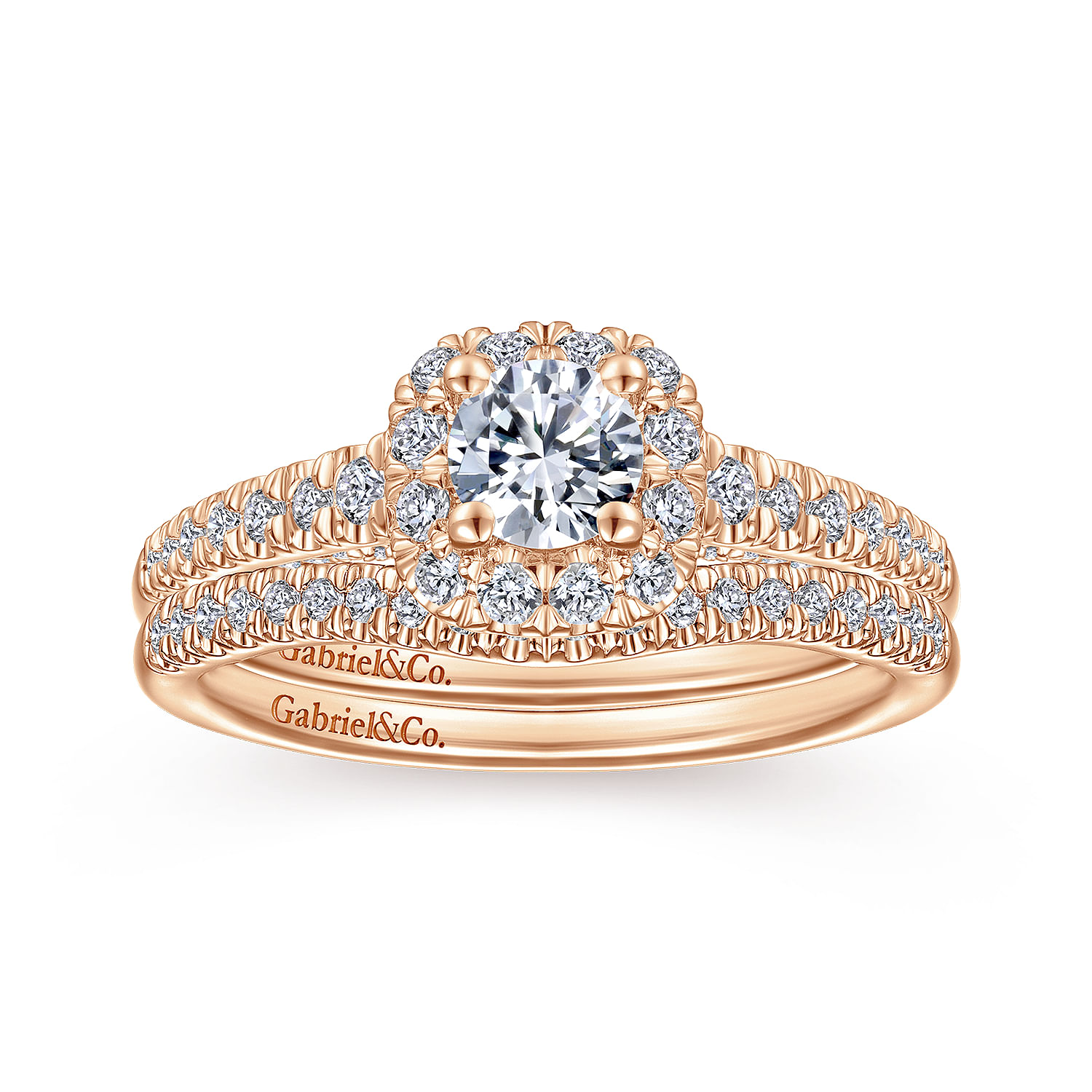 Nilu - 14K Rose Gold Round Halo Complete Diamond Engagement Ring