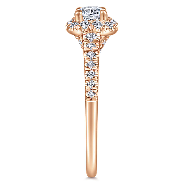 Nilu - 14K Rose Gold Round Halo Complete Diamond Engagement Ring
