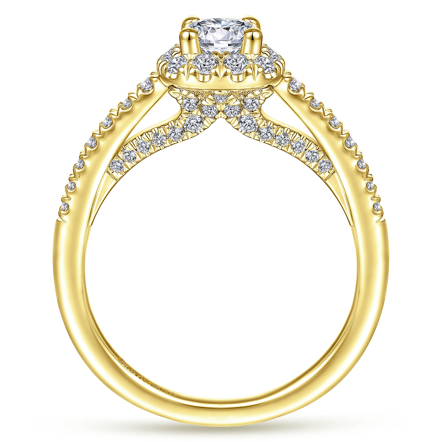 Nilu - 14K Yellow Gold Round Halo Complete Diamond Engagement Ring - 0.92 ct - Shot 2