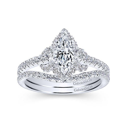 Nirvana - 14K White Gold Marquise Halo Diamond Engagement Ring - 0.39 ct - Shot 4