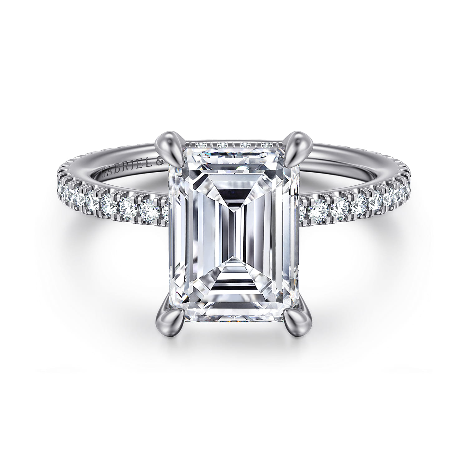 Noa - 14K White Gold Emerald Cut Diamond Engagement Ring