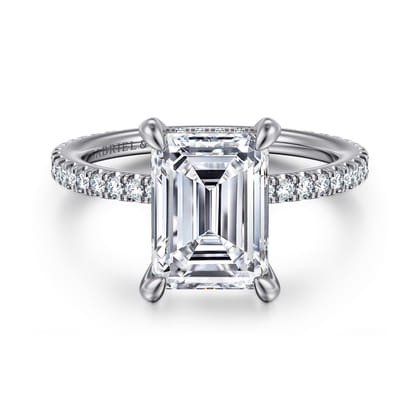 Noa - 14K White Gold Emerald Cut Diamond Engagement Ring