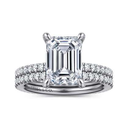 Noa - 14K White Gold Emerald Cut Diamond Engagement Ring