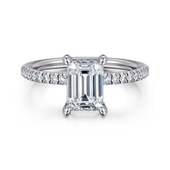 Noa - 14K White Gold Emerald Cut Diamond Engagement Ring