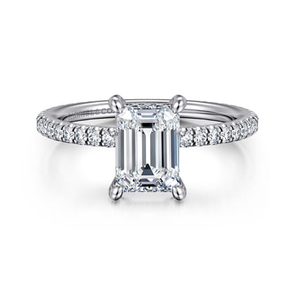 Noa - 14K White Gold Emerald Cut Diamond Engagement Ring