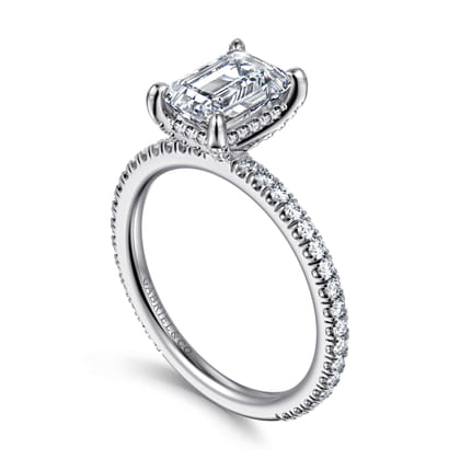 Noa - 14K White Gold Emerald Cut Diamond Engagement Ring