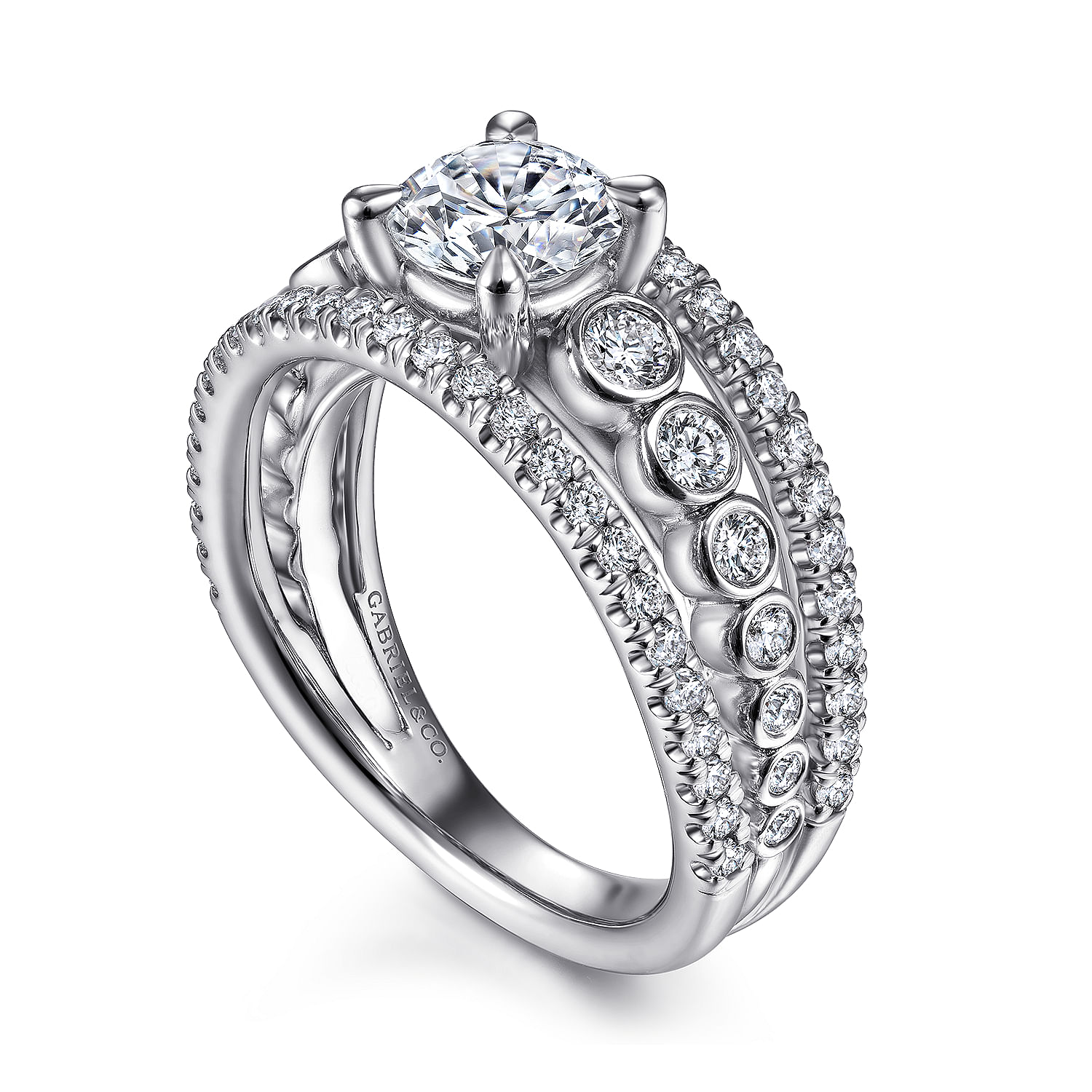 Noble - 14K White Gold Round Split Shank Diamond Engagement Ring - 0.92 ct - Shot 3
