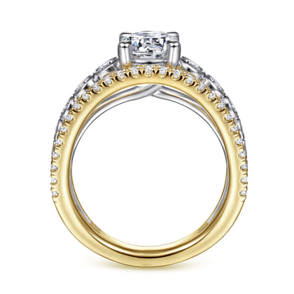 Noble - 14K White-Yellow Gold Round Split Shank Diamond Engagement Ring