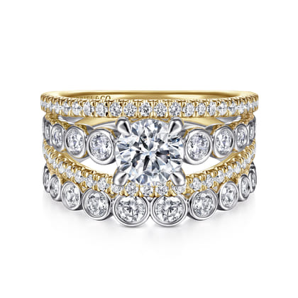 Noble - 14K White-Yellow Gold Round Split Shank Diamond Engagement Ring