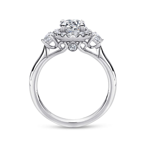 Noelle - 14K White Gold Round Three Stone Halo Diamond Engagement Ring - 0.34 ct - Shot 2