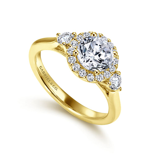 Noelle - 14K Yellow Gold Round Three Stone Halo Diamond Engagement Ring - 0.4 ct - Shot 3