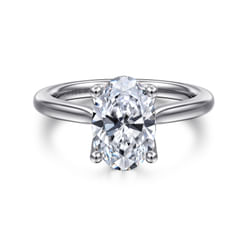 14K White Gold Gold Oval Lotus Diamond Engagement Ring