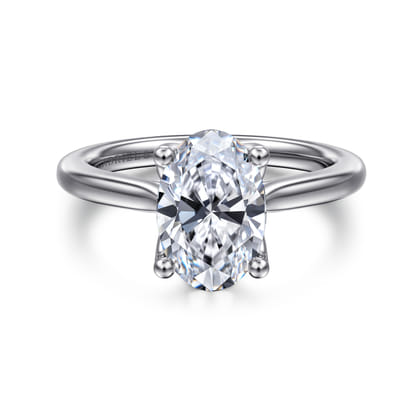 Nola - 14K White Gold Gold Oval Lotus Diamond Engagement Ring