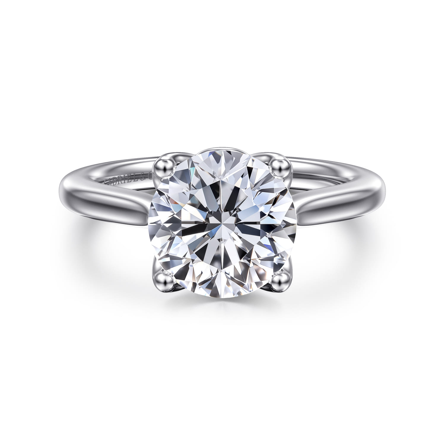 Nola - 14K White Gold Round Lotus Diamond Engagement Ring