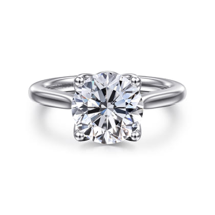 Nola - 14K White Gold Round Lotus Diamond Engagement Ring