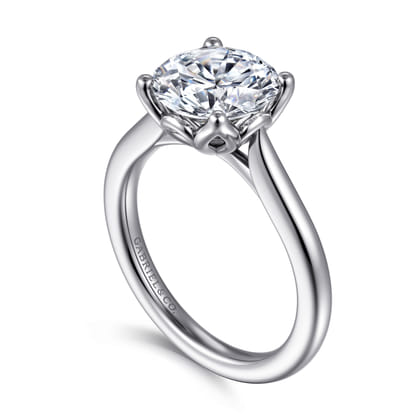 Nola - 14K White Gold Round Lotus Diamond Engagement Ring