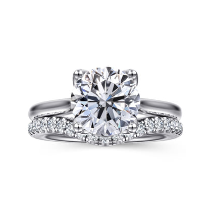 Nola - 14K White Gold Round Lotus Diamond Engagement Ring