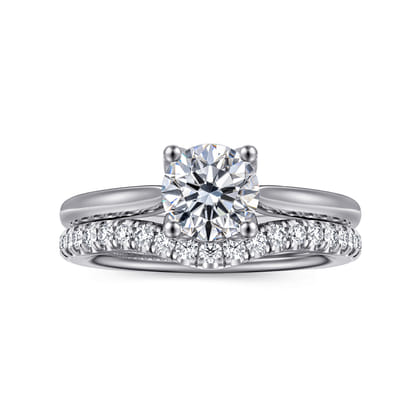 Nola - 14K White Gold Round Lotus Diamond Engagement Ring