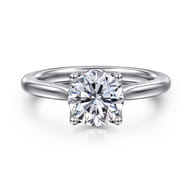 Nola - 14K White Gold Round Lotus Diamond Engagement Ring