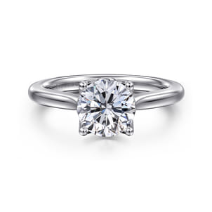 Nola - 14K White Gold Round Lotus Diamond Engagement Ring
