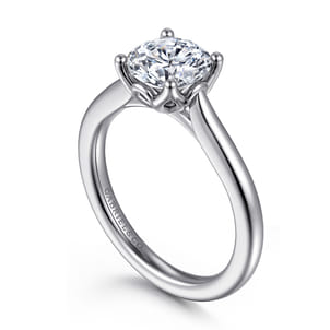 Nola - 14K White Gold Round Lotus Diamond Engagement Ring