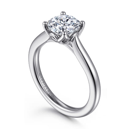 Nola - 14K White Gold Round Lotus Diamond Engagement Ring