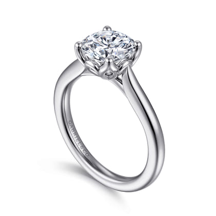 Nola - 14K White Gold Round Lotus Diamond Engagement Ring
