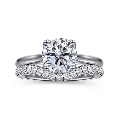 Nola - 14K White Gold Round Lotus Diamond Engagement Ring