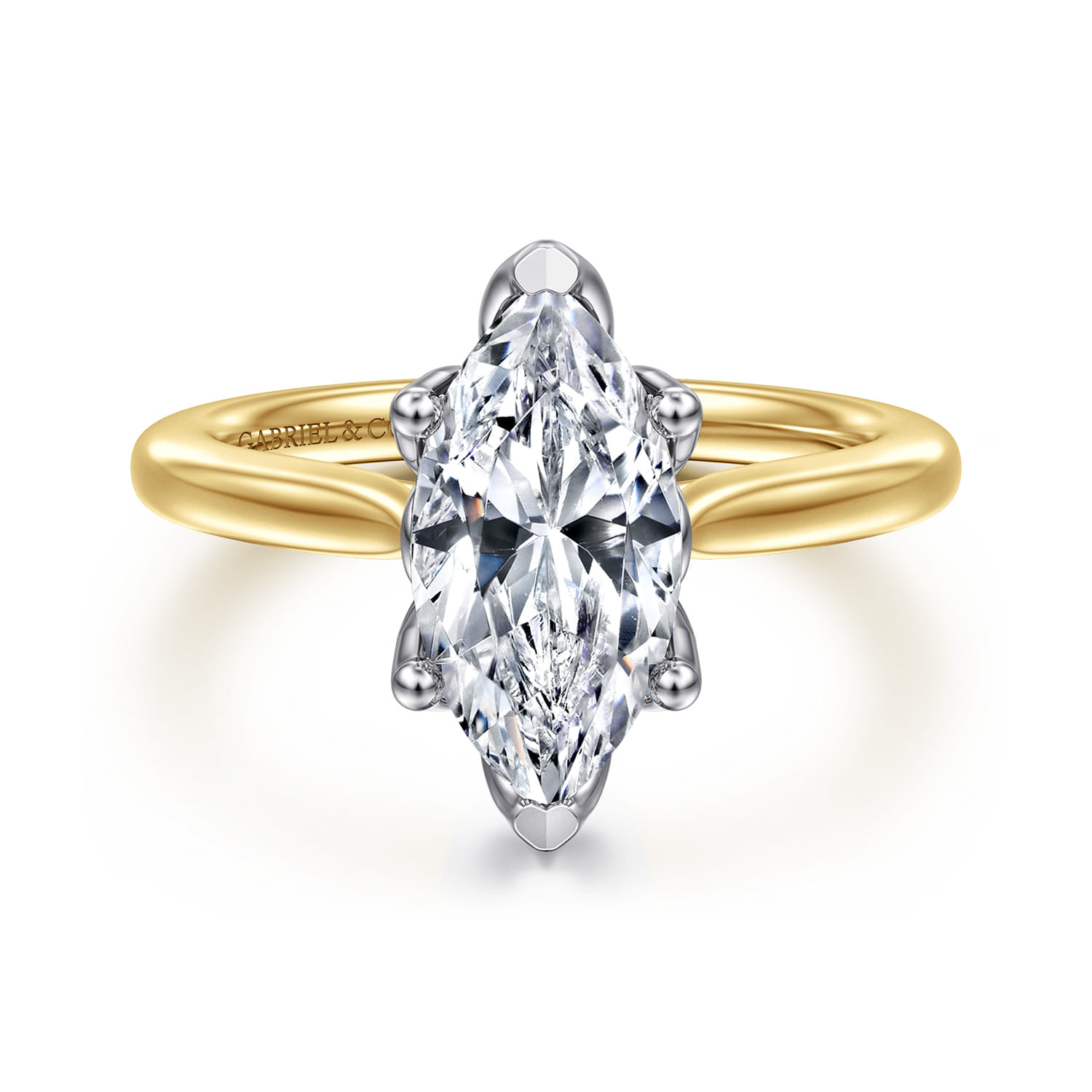 Nola - 14K White-Yellow Gold Marquise Shape Lotus Diamond Engagement Ring