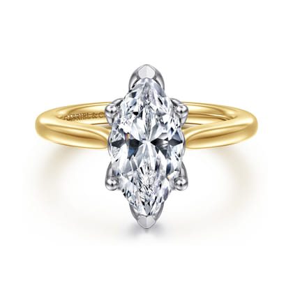 Nola - 14K White-Yellow Gold Marquise Shape Lotus Diamond Engagement Ring