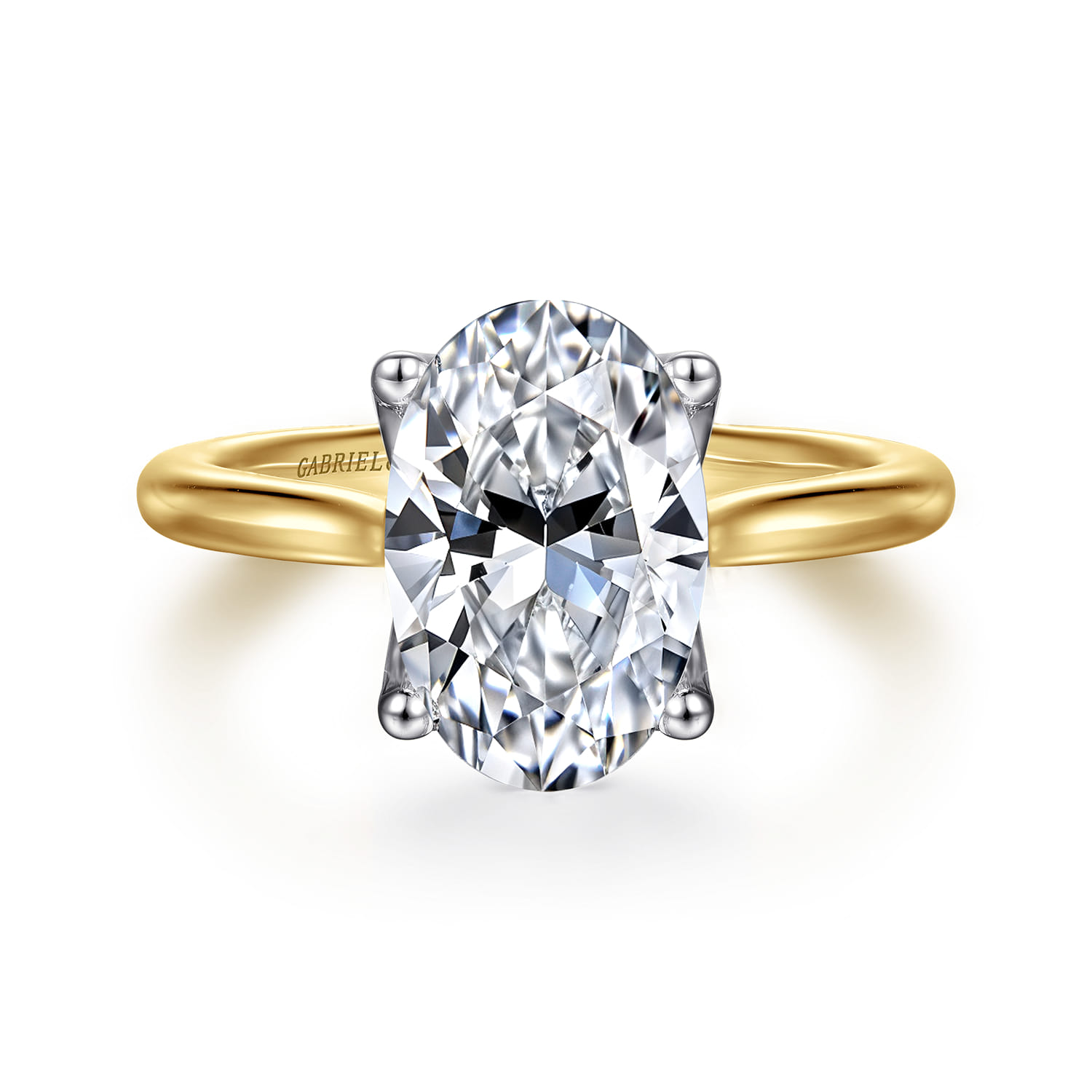 Nola - 14K White-Yellow Gold Oval Lotus Diamond Engagement Ring