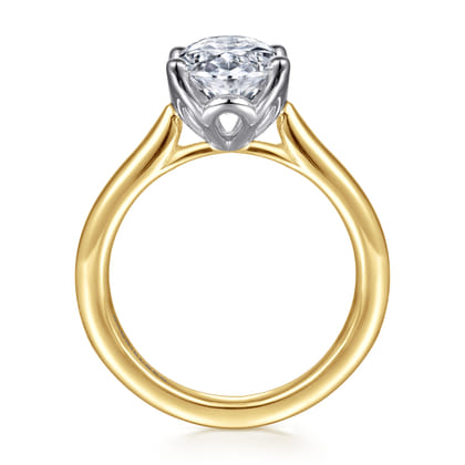 Nola - 14K White-Yellow Gold Oval Lotus Diamond Engagement Ring