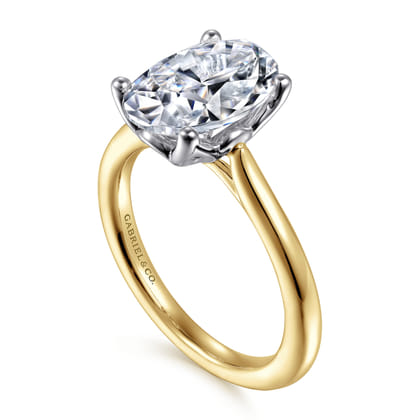 Nola - 14K White-Yellow Gold Oval Lotus Diamond Engagement Ring