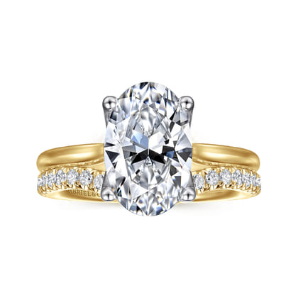 Nola - 14K White-Yellow Gold Oval Lotus Diamond Engagement Ring