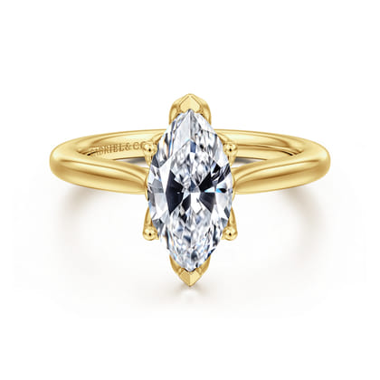 Nola - 14K Yellow Gold Marquise Shape Lotus Diamond Engagement Ring