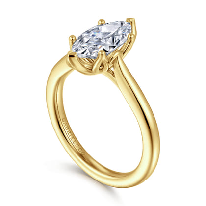 Nola - 14K Yellow Gold Marquise Shape Lotus Diamond Engagement Ring