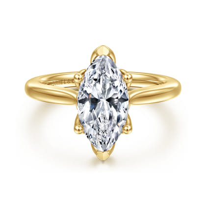 Nola - 14K Yellow Gold Marquise Shape Lotus Diamond Engagement Ring