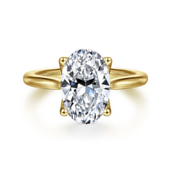 14K Yellow Gold Oval Lotus Diamond Engagement Ring