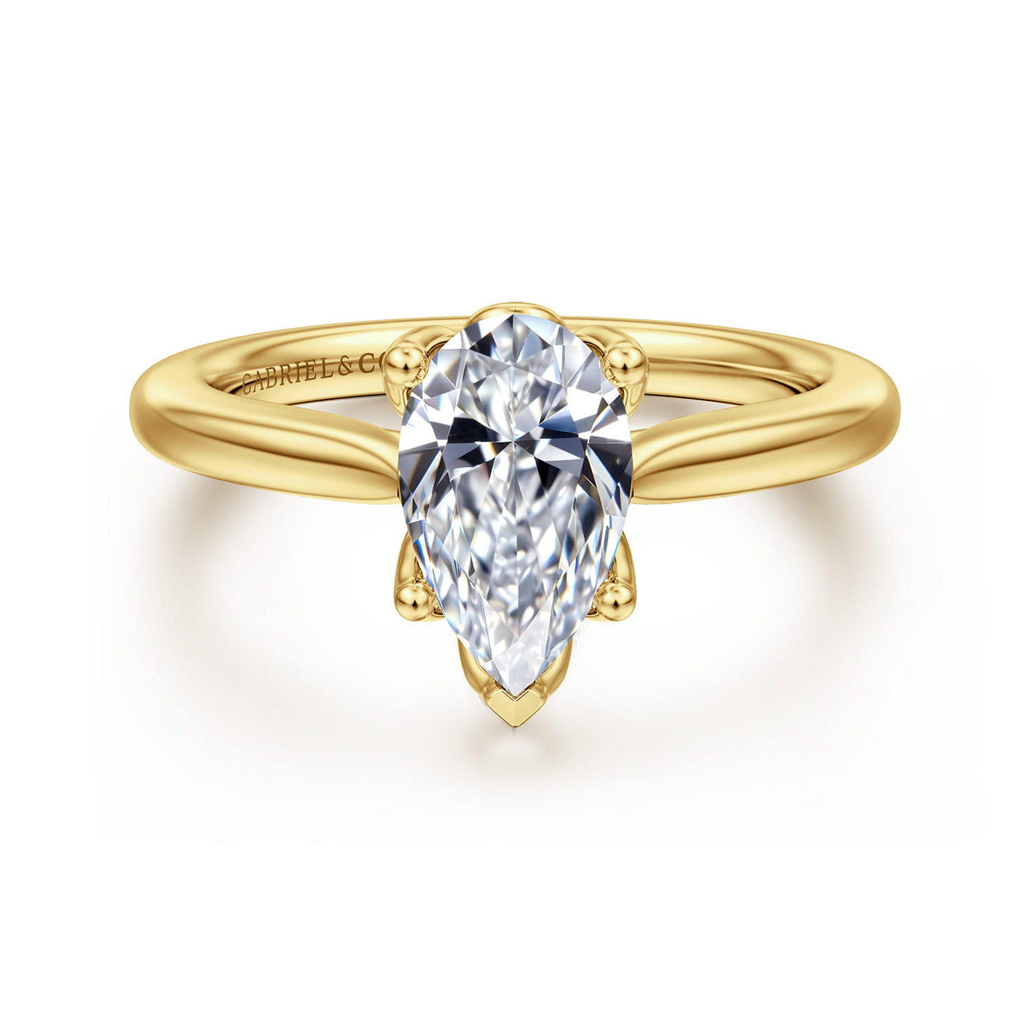 Nola - 14K Yellow Gold Pear Shape Lotus Diamond Engagement Ring