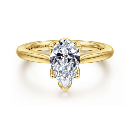 Nola - 14K Yellow Gold Pear Shape Lotus Diamond Engagement Ring
