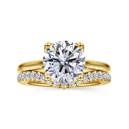 Nola - 14K Yellow Gold Round Lotus Diamond Engagement Ring